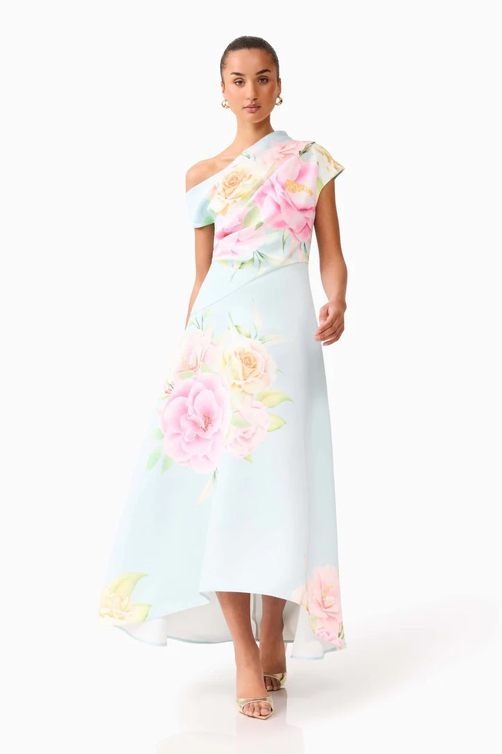 Elliatt Harper Asymmetrical Gown - Baby Blue Floral - Image 2