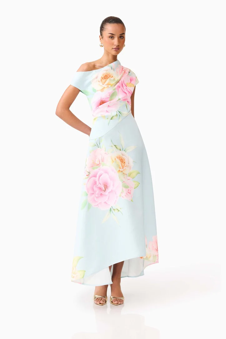 Elliatt Harper Asymmetrical Gown - Baby Blue Floral - Image 3