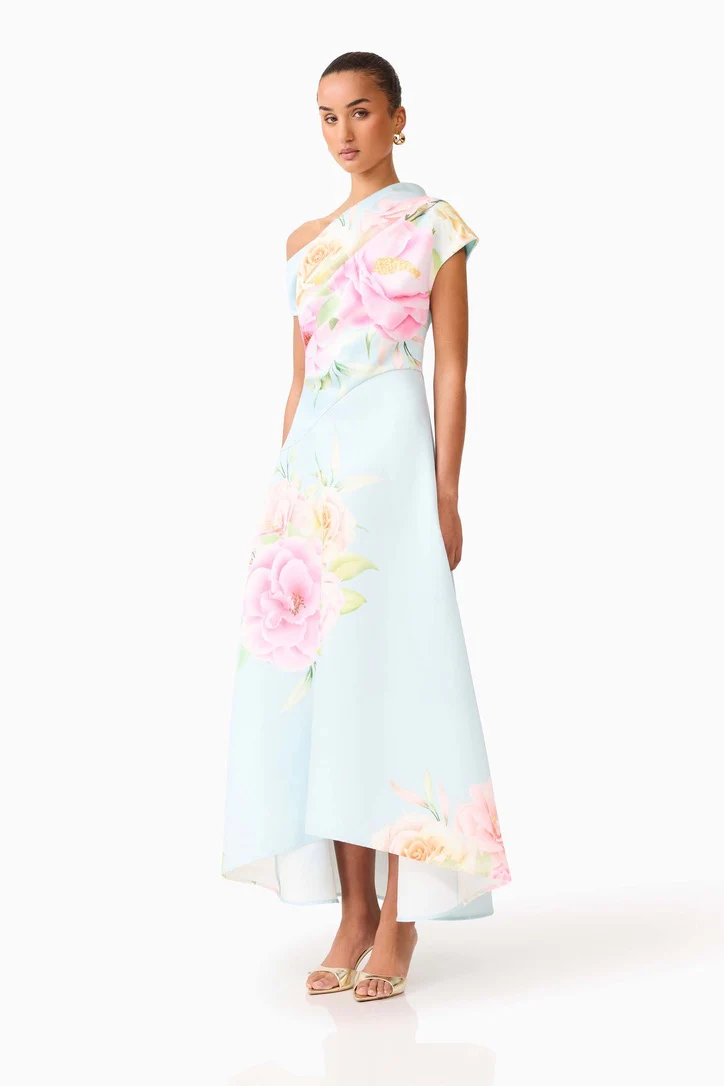 Elliatt Harper Asymmetrical Gown - Baby Blue Floral - Image 4
