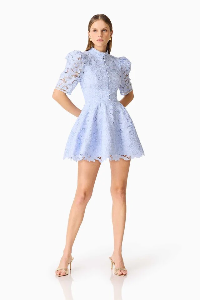Elliatt Lacy Puff Sleeve Mini Dress - Powder Blue - Image 3