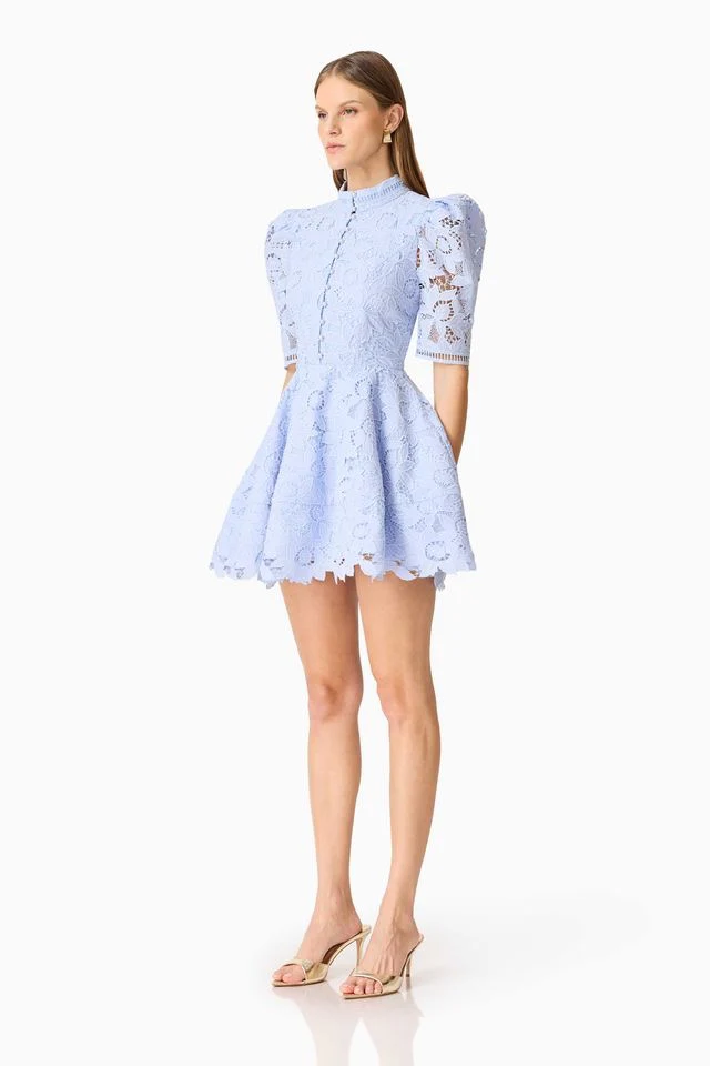 Elliatt Lacy Puff Sleeve Mini Dress - Powder Blue - Image 4