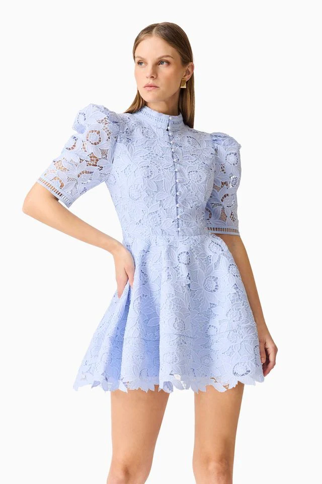Elliatt Lacy Puff Sleeve Mini Dress - Powder Blue - Image 5