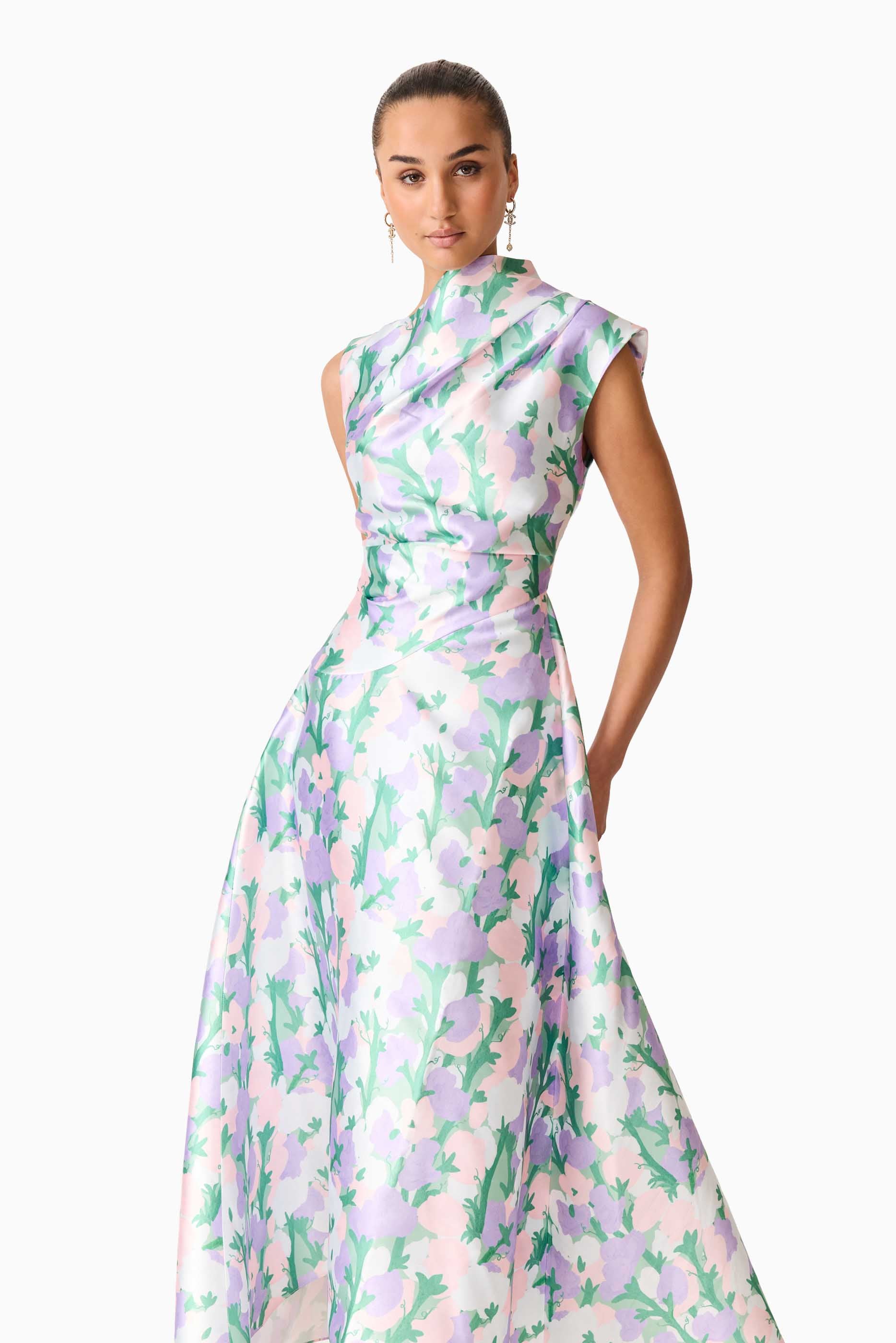 Elliatt Lavina Asymmetrical Gown - Purple Floral - Image 2
