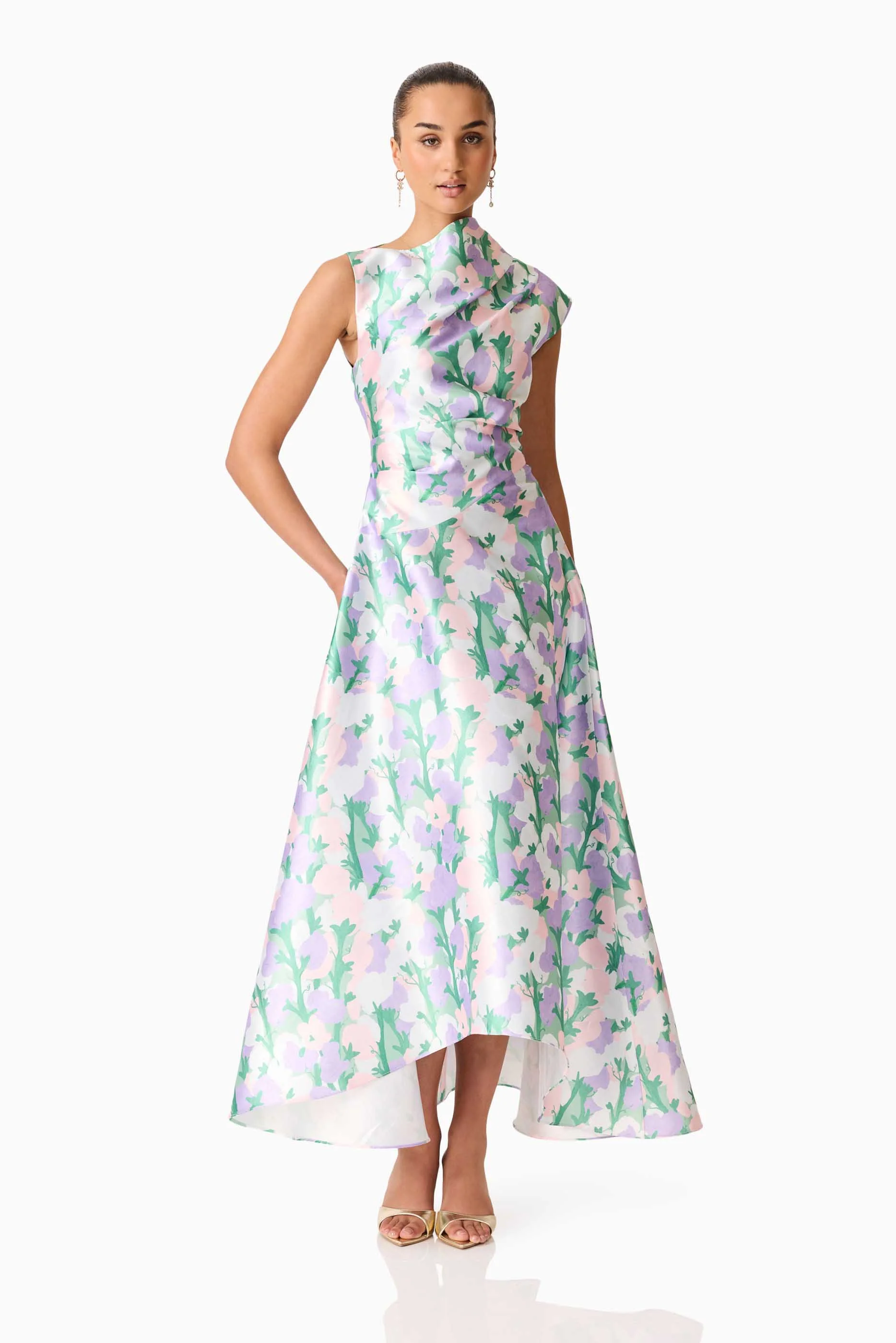 Elliatt Lavina Asymmetrical Gown - Purple Floral - Image 4