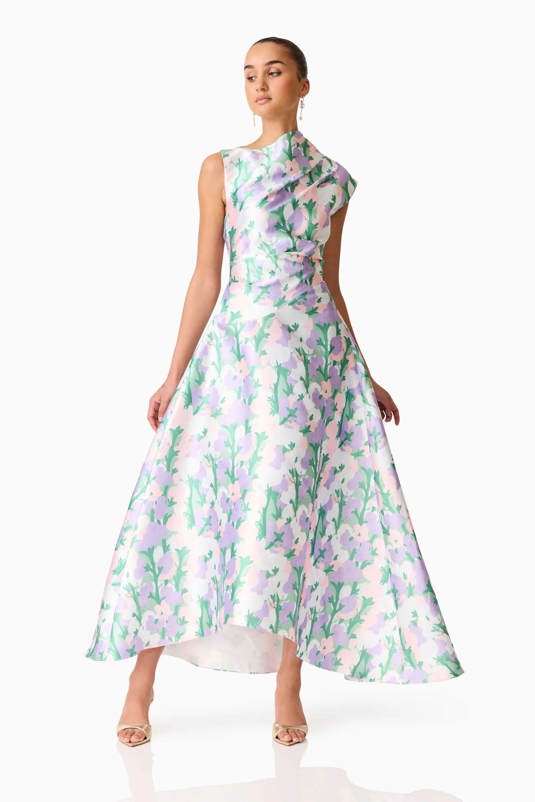 Elliatt Lavina Asymmetrical Gown - Purple Floral - Image 6