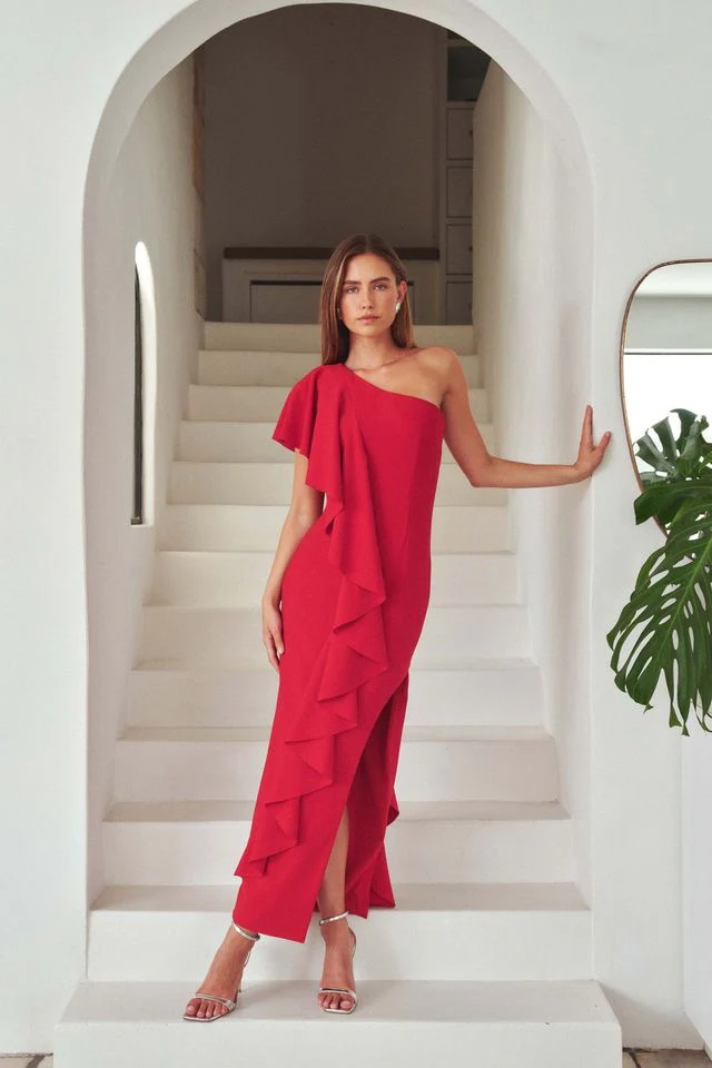 Elliatt Lila Asym Gown - Crimson - Image 2