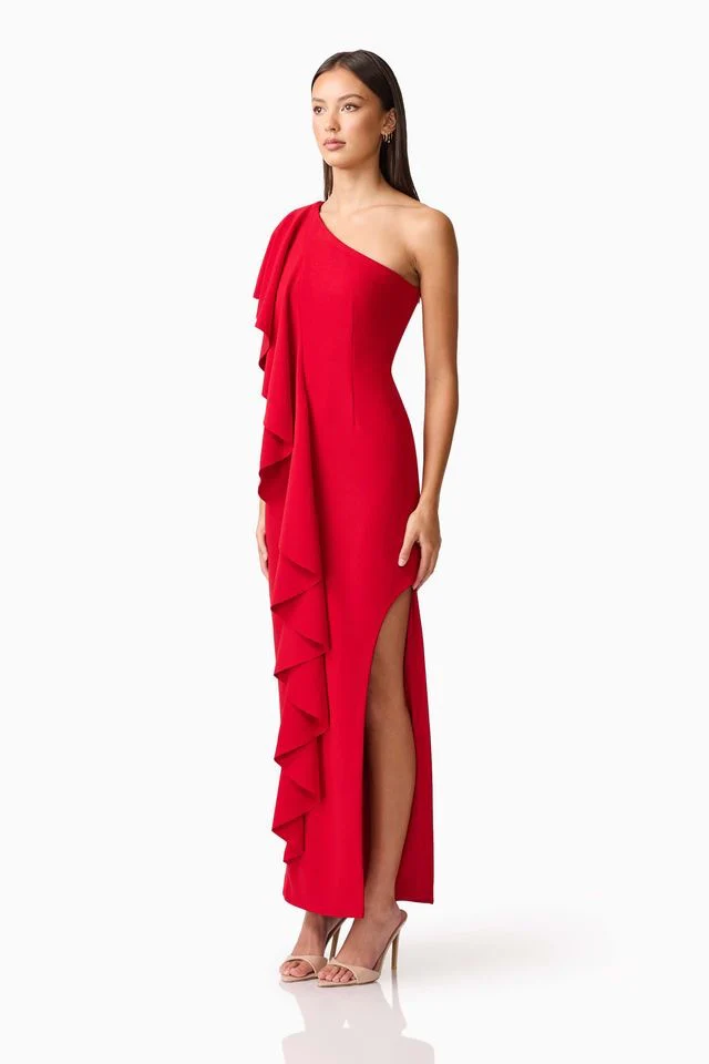 Elliatt Lila Asym Gown - Crimson - Image 4