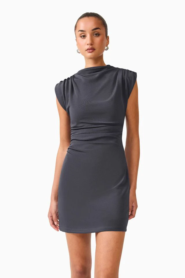 Elliatt Marisol High Neck Mini Dress - Charcoal - Image 3