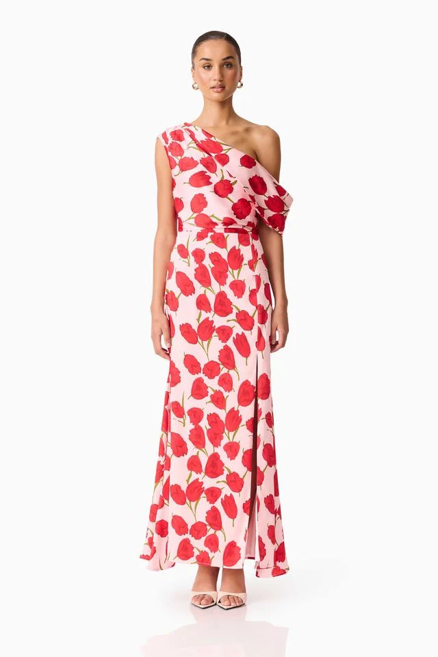 Elliatt Meila Asym Gown - Pink Floral Print