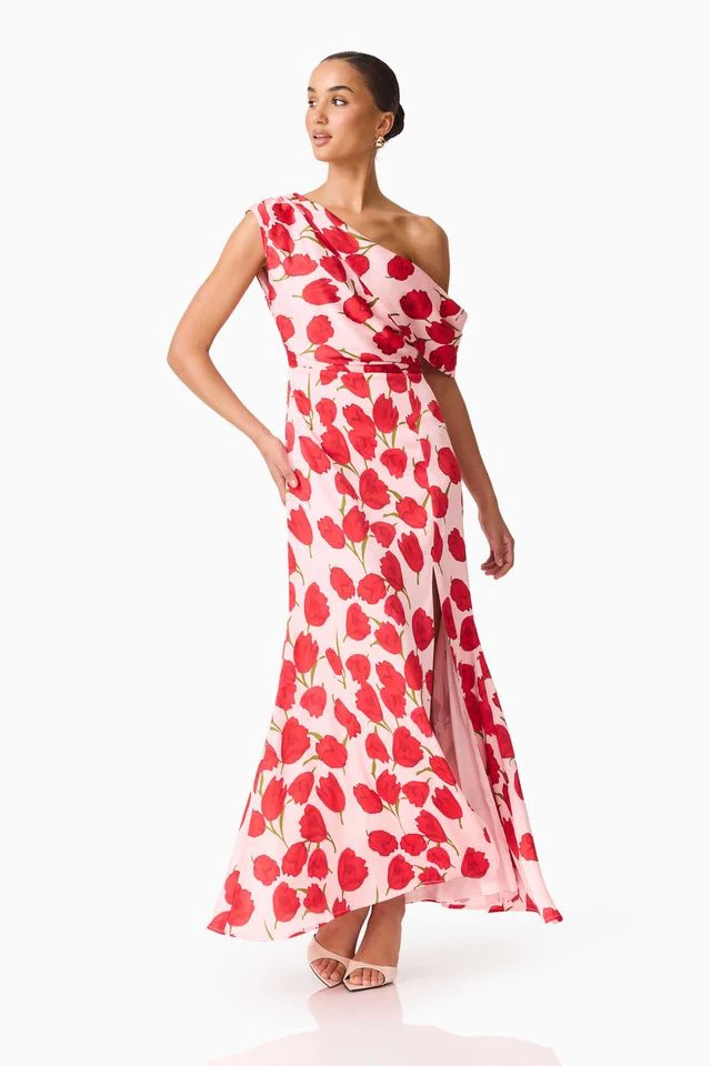 Elliatt Meila Asym Gown - Pink Floral Print - Image 3