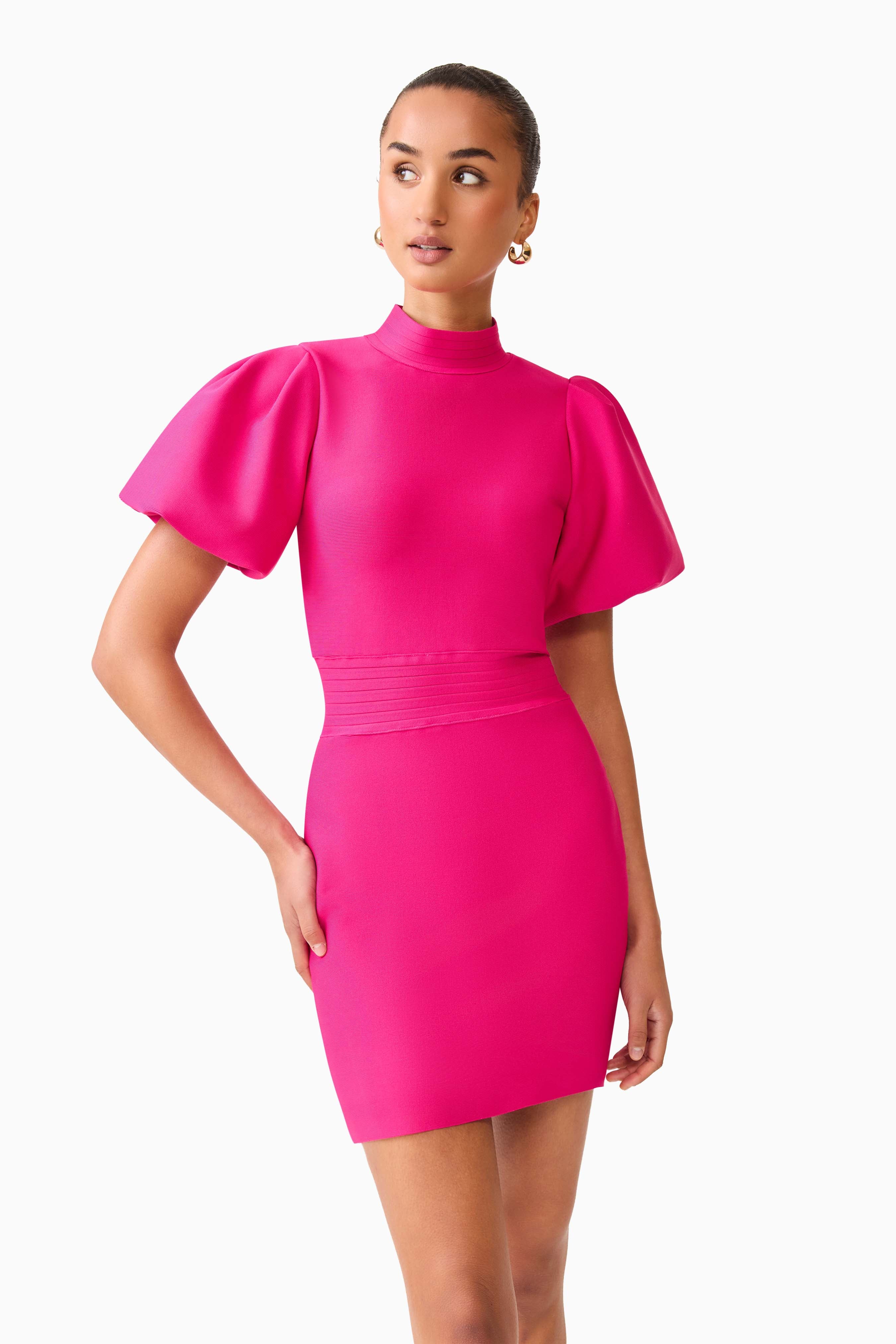 Elliatt Naomi Puff Sleeve Mini Dress - Raspberry Pink - Image 2