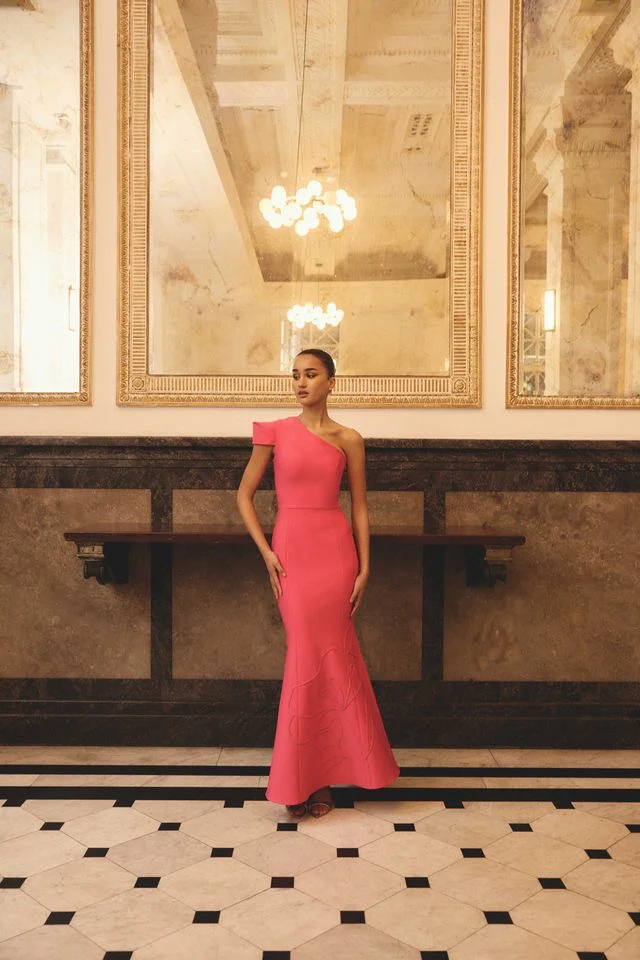 Elliatt Opline One Shoulder Gown - Hot Pink - Image 2
