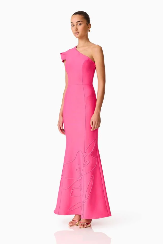 Elliatt Opline One Shoulder Gown - Hot Pink - Image 3