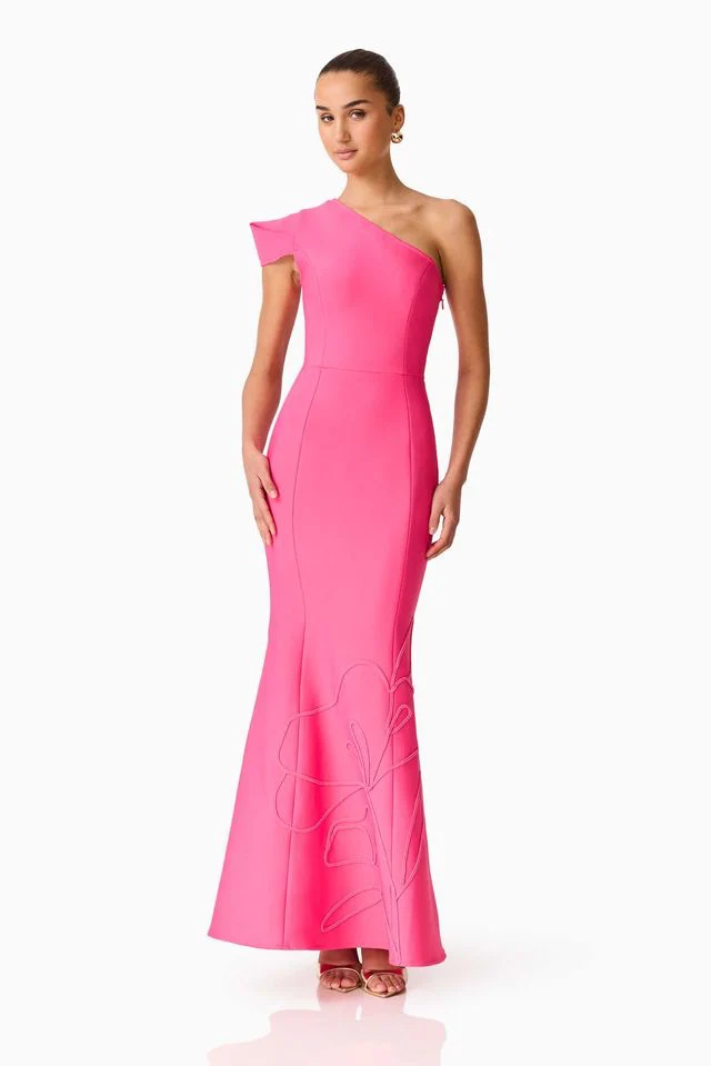 Elliatt Opline One Shoulder Gown - Hot Pink - Image 4