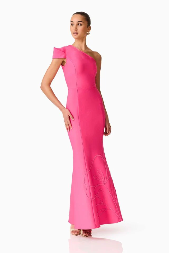 Elliatt Opline One Shoulder Gown - Hot Pink - Image 5