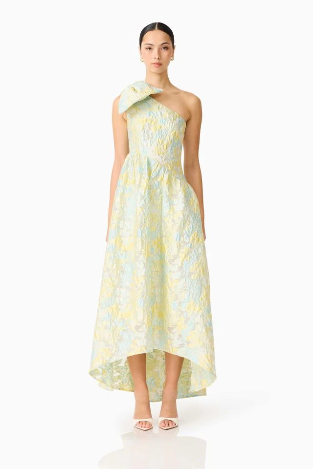 Elliatt Penelope Asymmetrical Hi-Lo Gown - Yellow & Blue