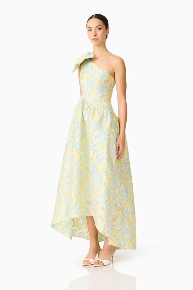 Elliatt Penelope Asymmetrical Hi-Lo Gown - Yellow & Blue - Image 3