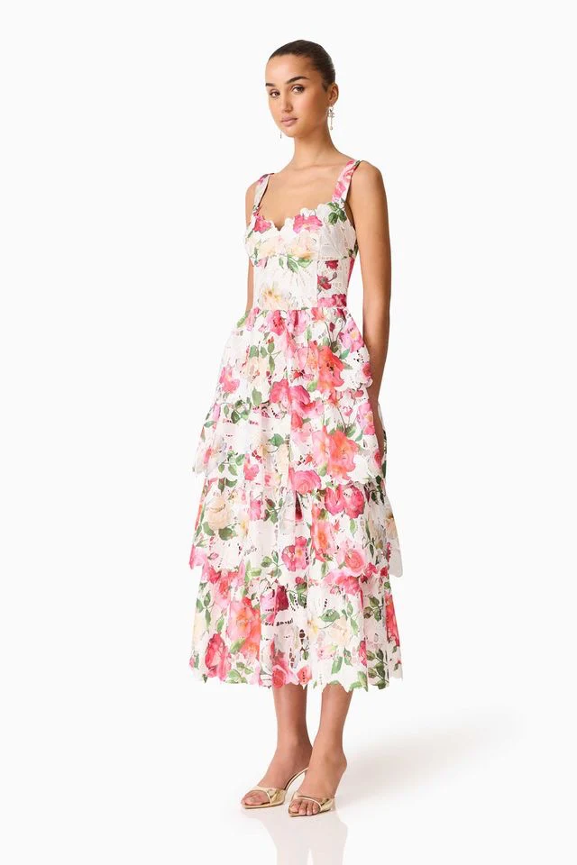 Elliatt Roselle Frill Midi Dress - White Floral - Image 4