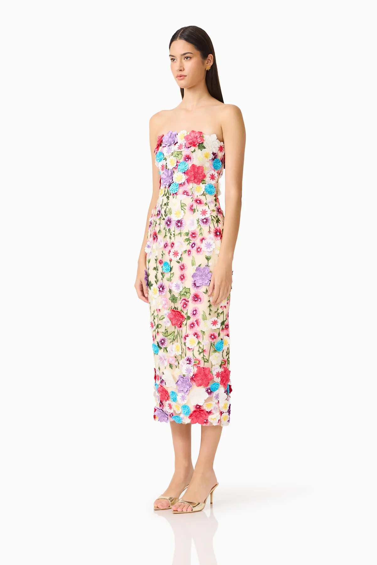 Elliatt Rosette Strapless Midi Dress- Multi Floral - Image 2