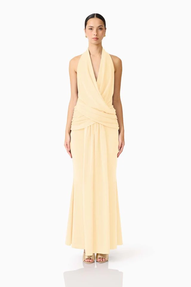 Elliatt Simone Cowl Neck Gown - Butter Yellow