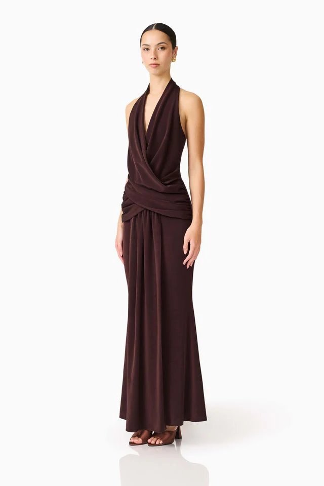 Elliatt Simone Cowl Neck Gown - Chocolate Brown - Image 3