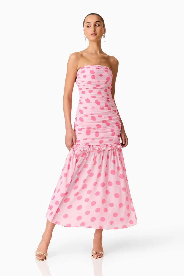 Elliatt Sola Polka Dot Strapless Gown - Pink - Image 2