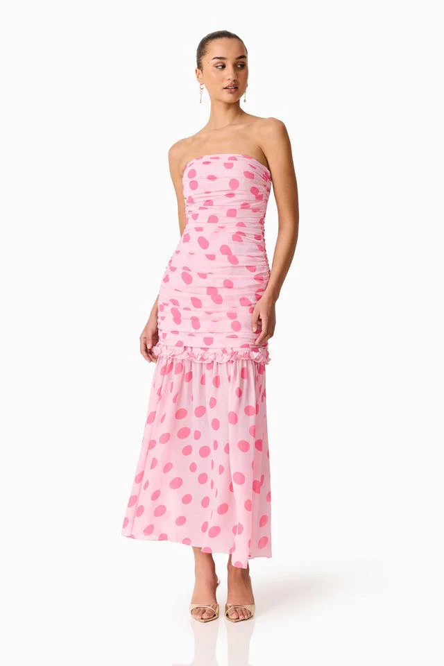 Elliatt Sola Polka Dot Strapless Gown - Pink - Image 3