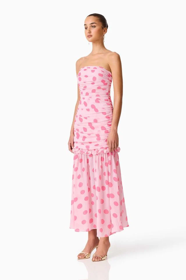 Elliatt Sola Polka Dot Strapless Gown - Pink - Image 4