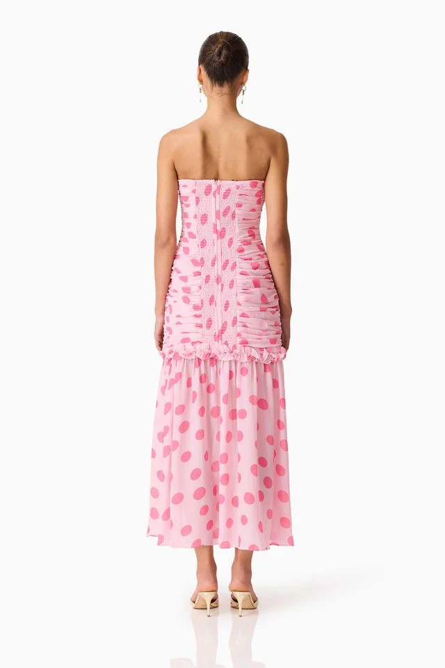 Elliatt Sola Polka Dot Strapless Gown - Pink - Image 5