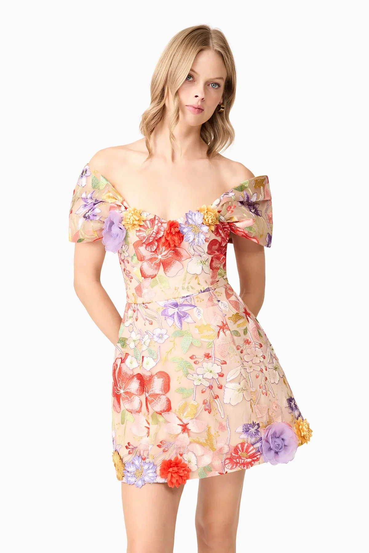 Elliatt Sophie Puff Sleeves Mini Dress - Multi - Image 2