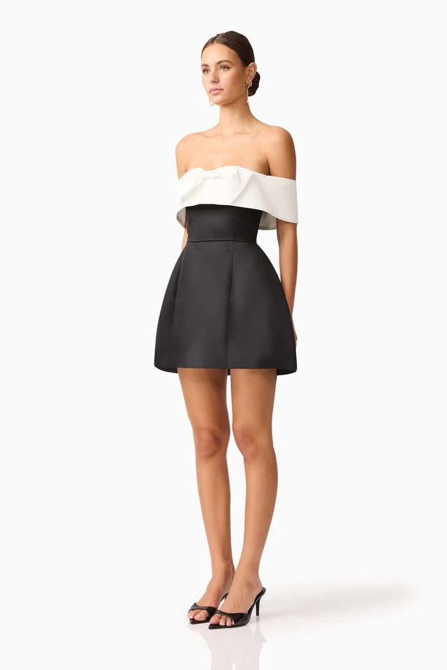 Elliatt Sorrel Off Shoulder Mini Dress - Black White - Image 3