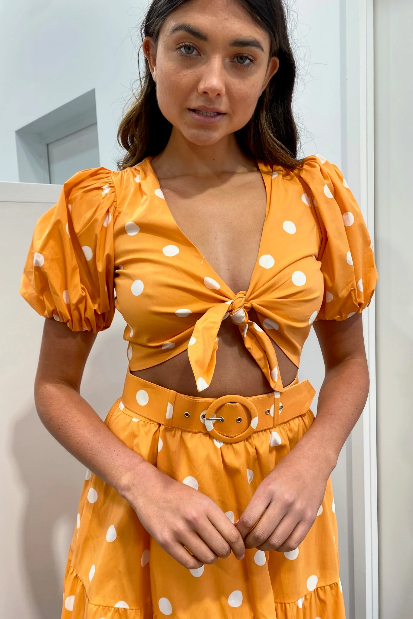 For Love & Lemons Auburn Dot Crop Top - Tangerine - Image 2