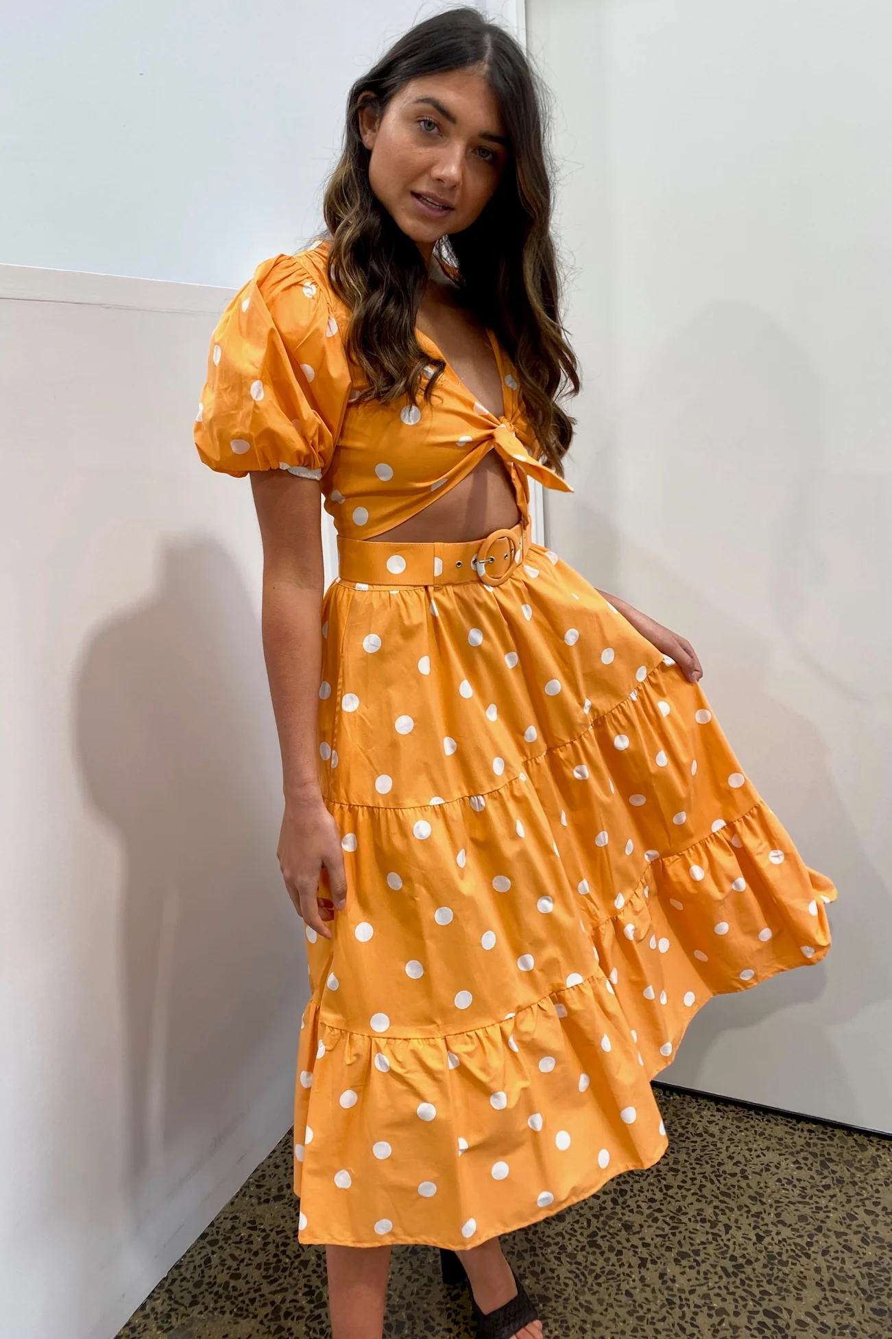 For Love & Lemons Auburn Dot Crop Top - Tangerine - Image 3