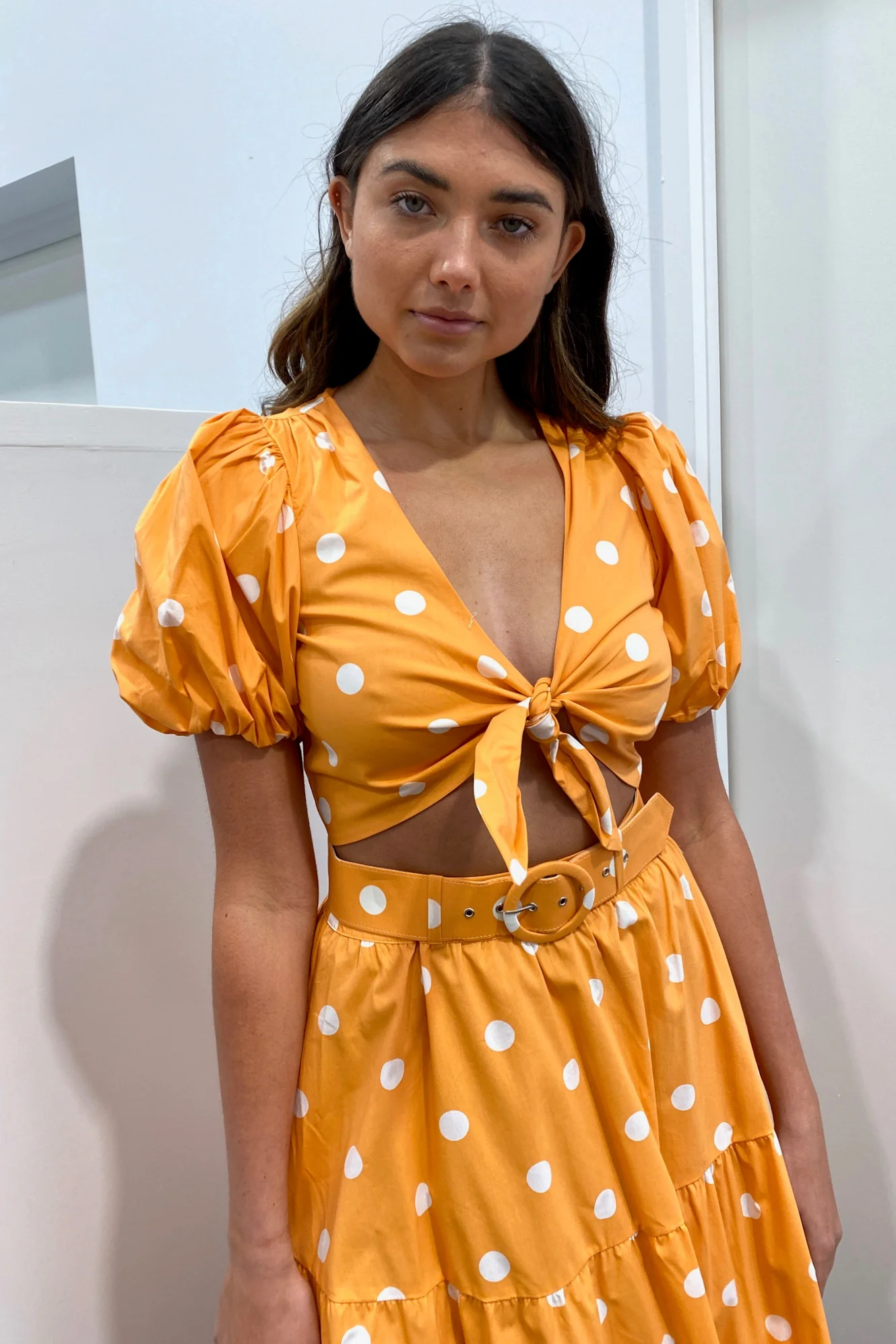 For Love & Lemons Auburn Dot Crop Top - Tangerine - Image 6
