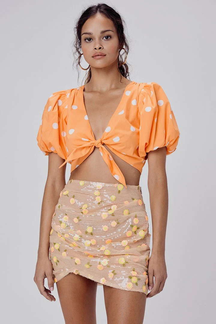 For Love & Lemons Auburn Dot Crop Top - Tangerine - Image 8