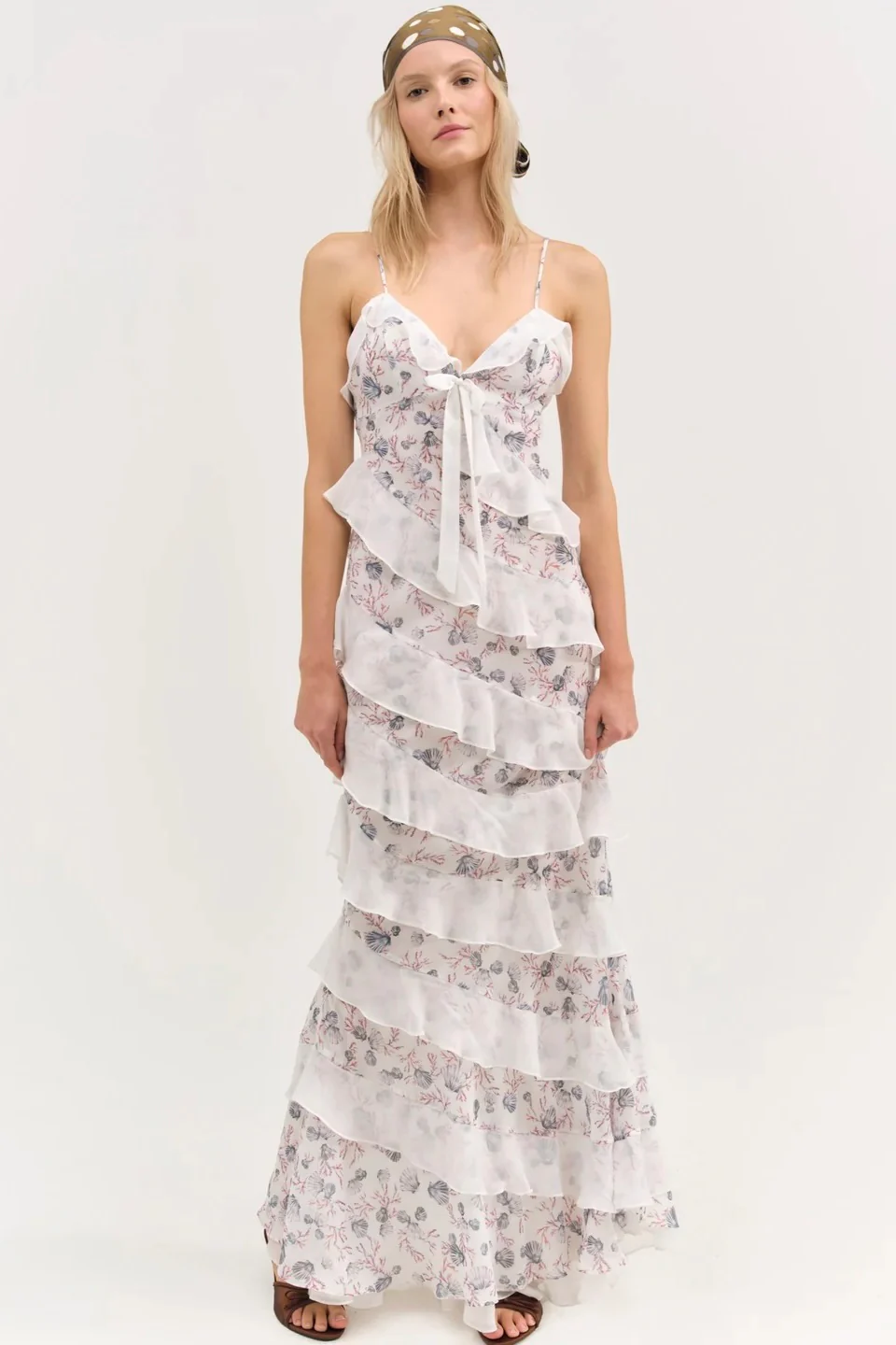 For Love & Lemons Debby Ruffled Maxi Dress - White