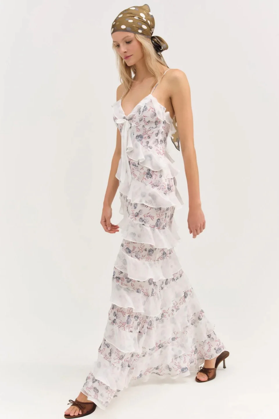 For Love & Lemons Debby Ruffled Maxi Dress - White - Image 2