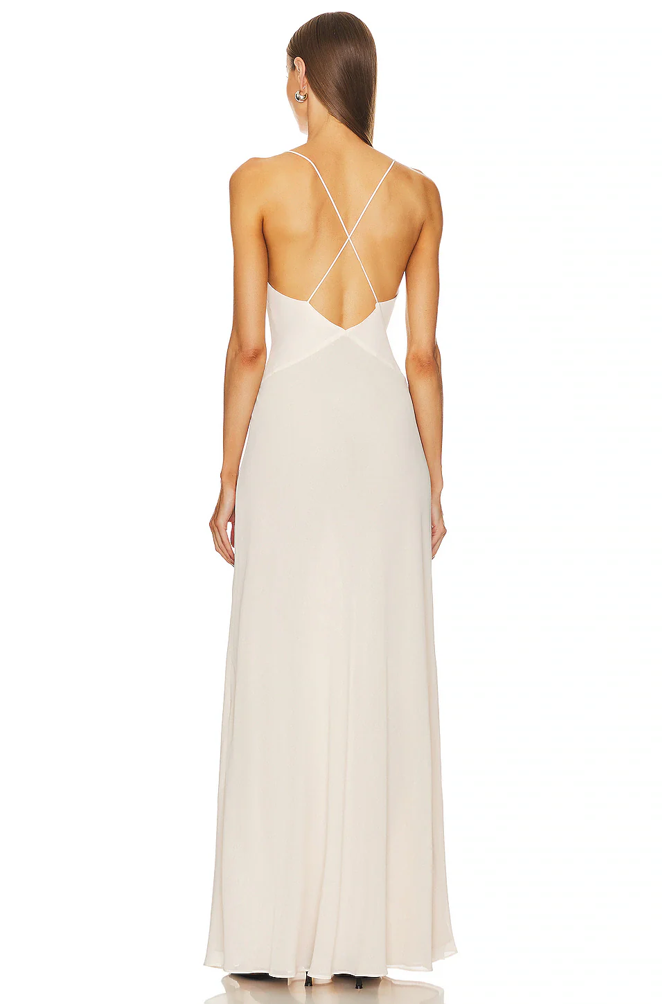 Helsa Studio Sheer Deep V Long Slip Dress - Cream - Image 4