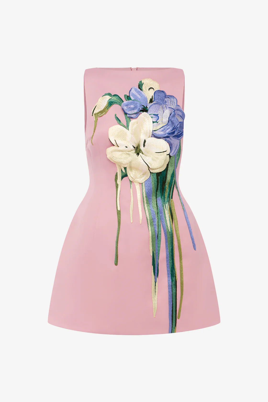 Leo Lin Ali Embroidered Boat Neck Mini Dress - Bouquet Print in Pastel Pink - Image 3