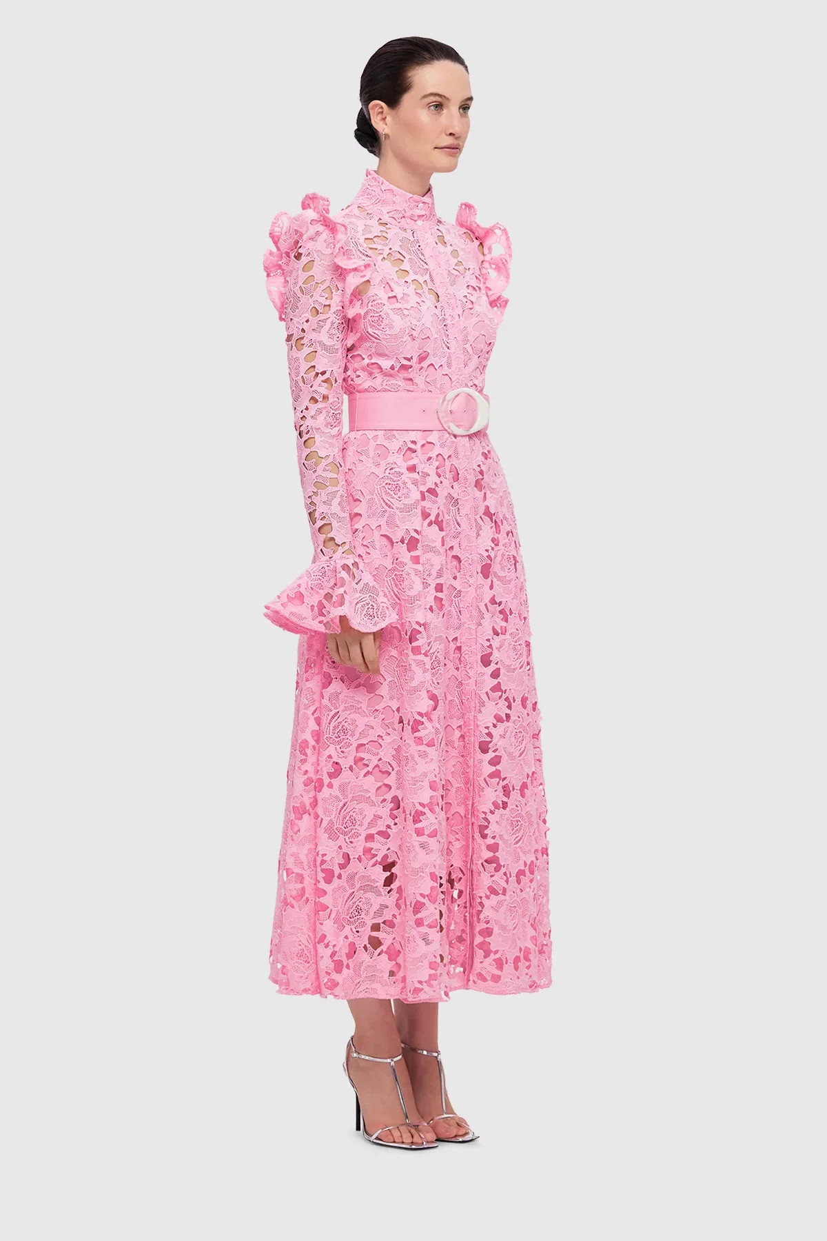 Leo Lin Aliyah Lace Butterfly Sleeve Midi Dress - Candy Pink - Image 2