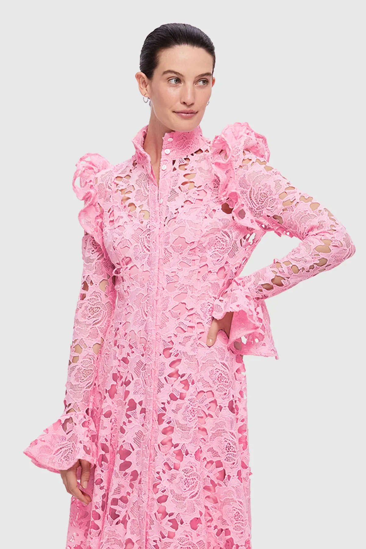 Leo Lin Aliyah Lace Butterfly Sleeve Midi Dress - Candy Pink - Image 3