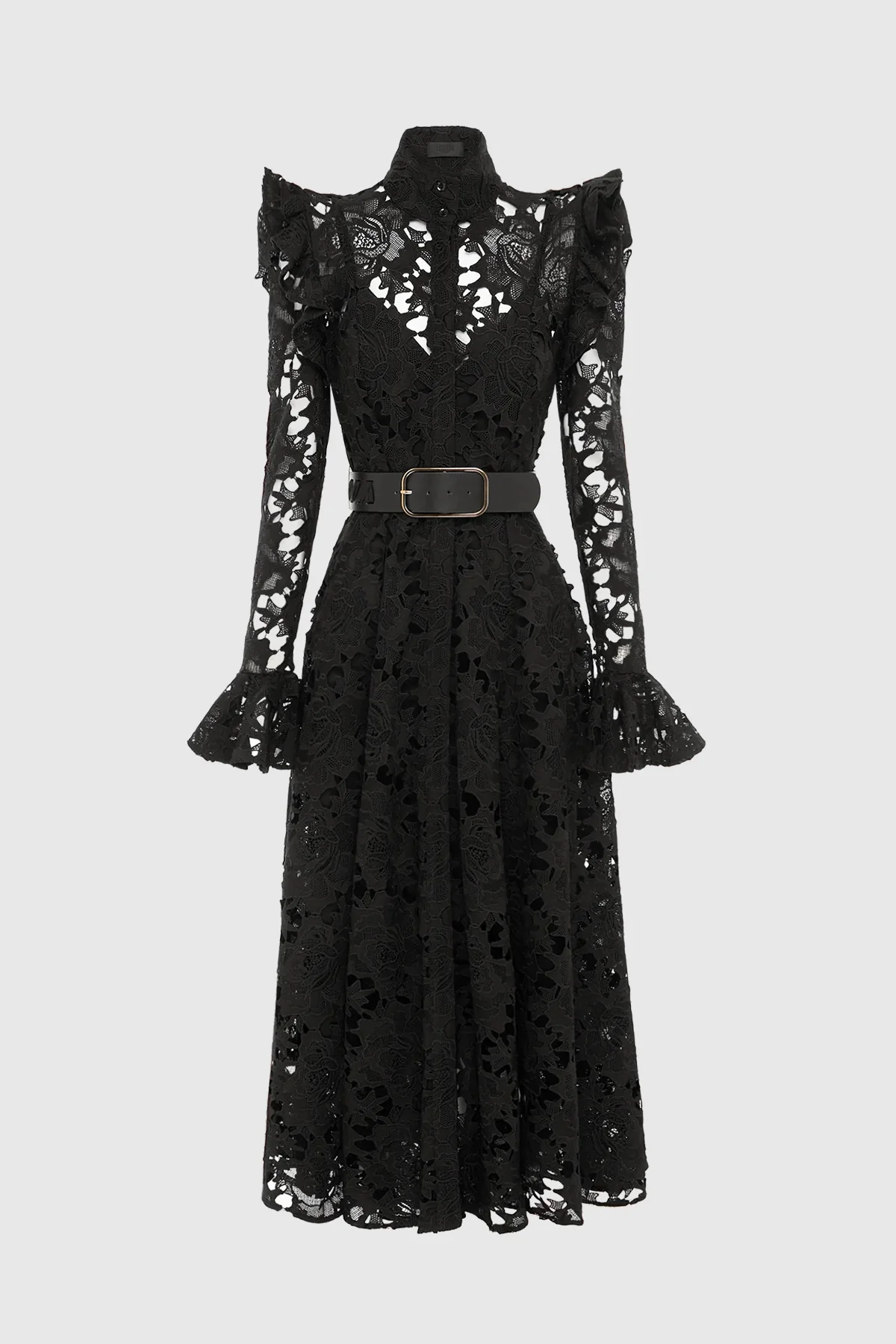 Leo Lin Aliyah Lace Butterfly Sleeve Midi Dress - Ebony - Image 3