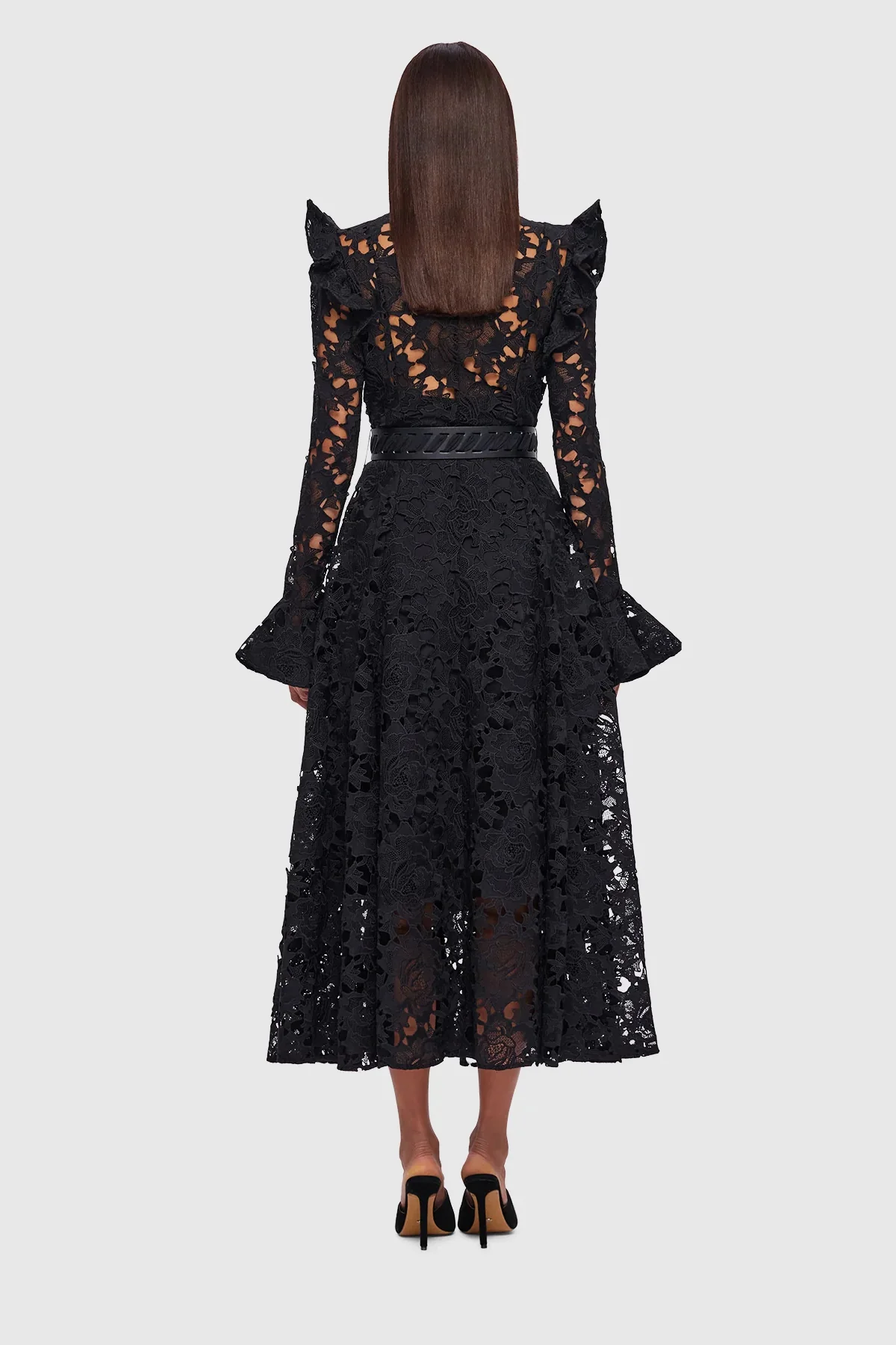 Leo Lin Aliyah Lace Butterfly Sleeve Midi Dress - Ebony - Image 5