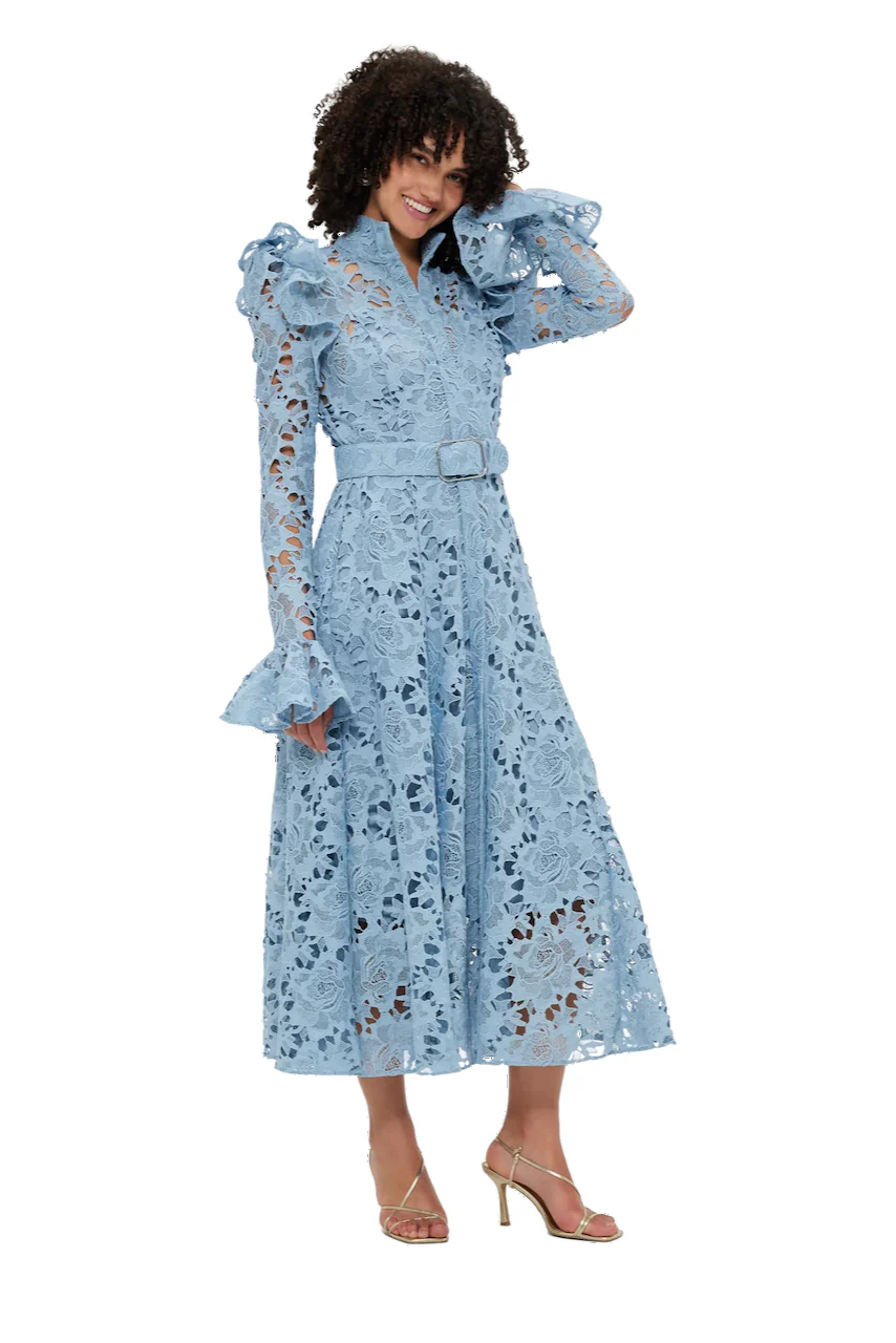 Leo Lin Aliyah Lace Butterfly Sleeve Midi Dress - Powder Blue - Image 3