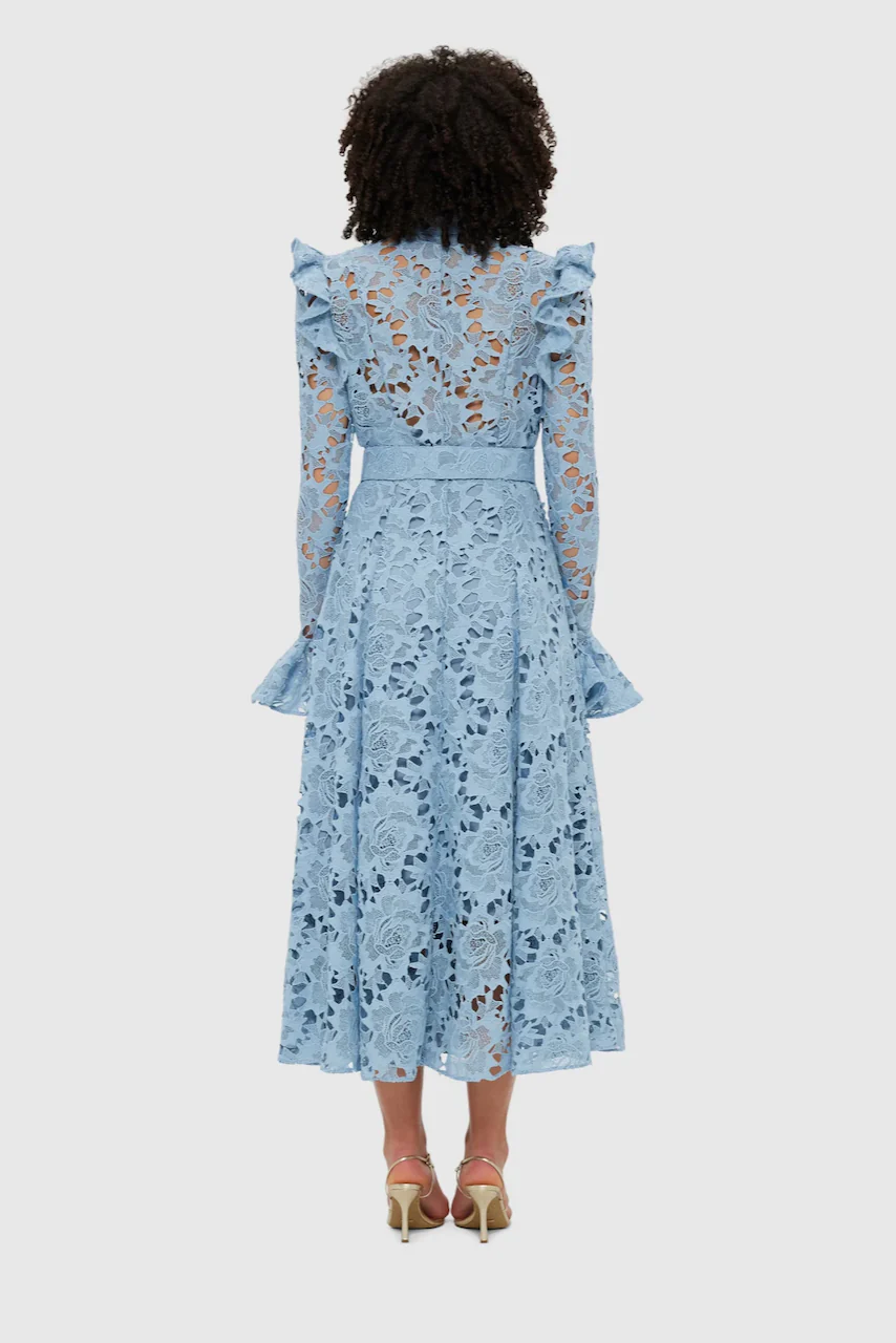 Leo Lin Aliyah Lace Butterfly Sleeve Midi Dress - Powder Blue - Image 5