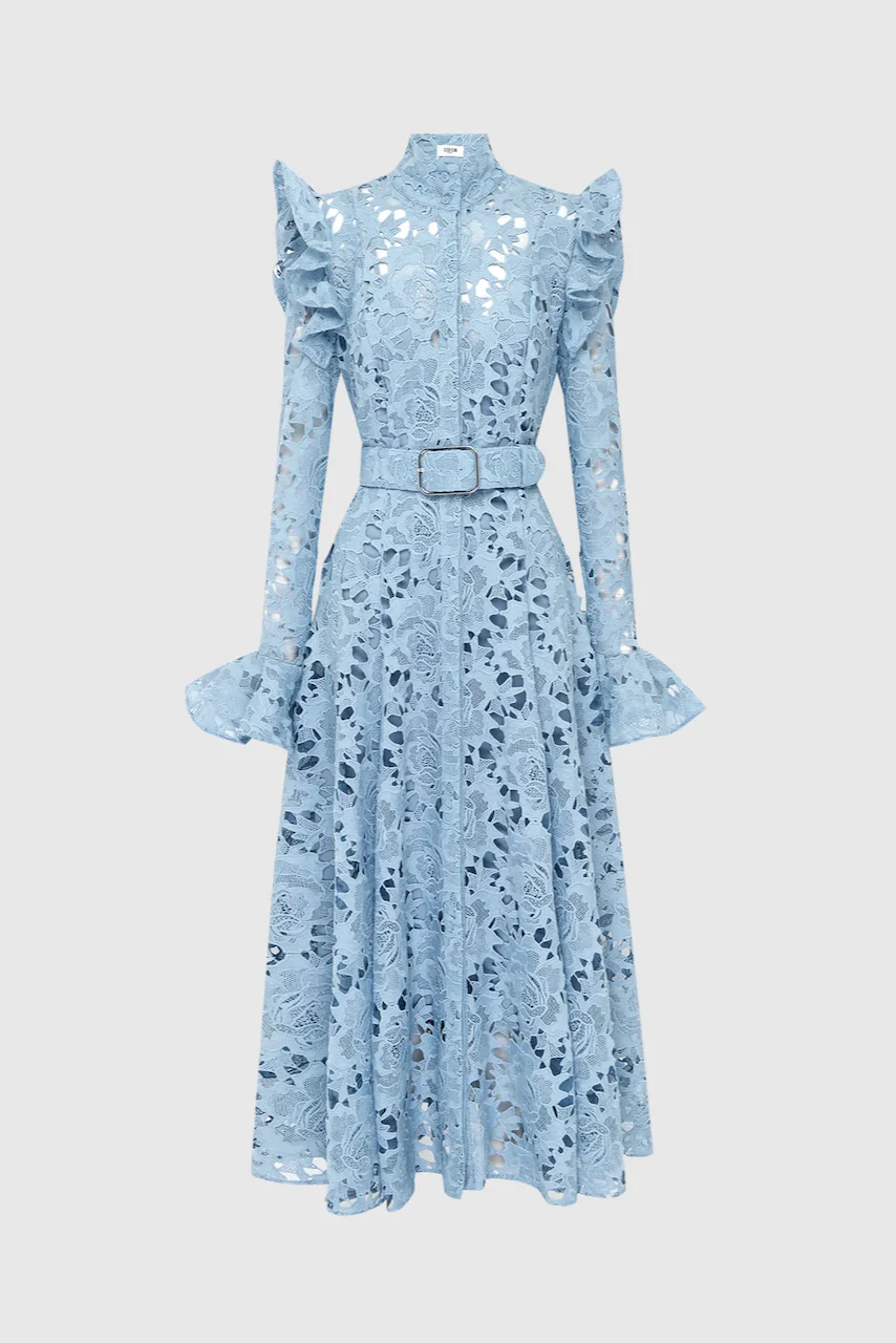 Leo Lin Aliyah Lace Butterfly Sleeve Midi Dress - Powder Blue - Image 7
