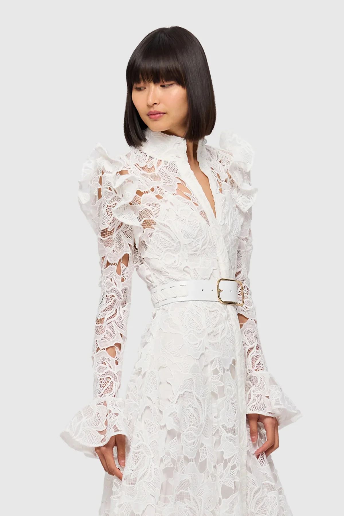 Leo Lin Aliyah Lace Butterfly Sleeve Midi Dress - Snow - Image 2
