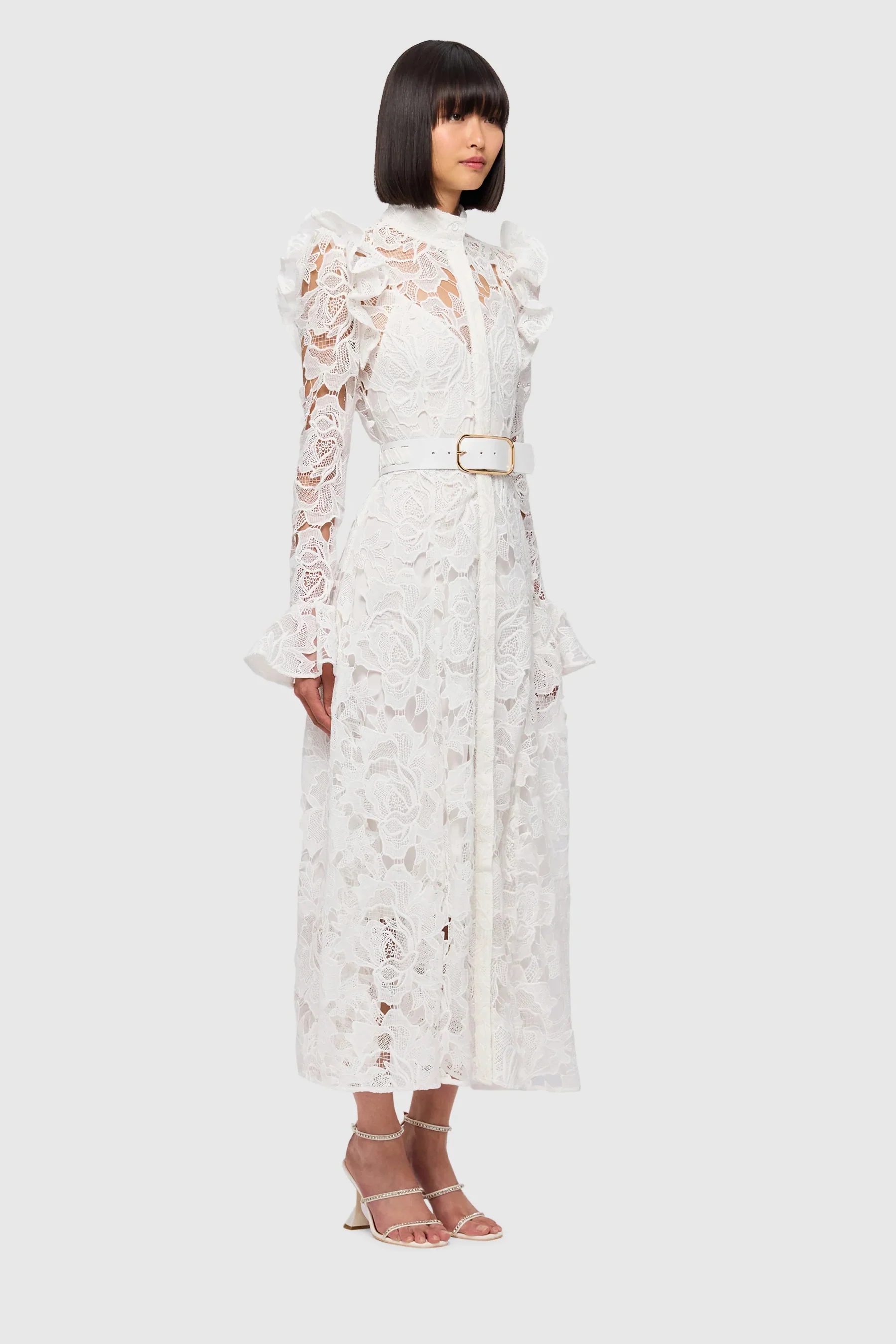 Leo Lin Aliyah Lace Butterfly Sleeve Midi Dress - Snow - Image 3