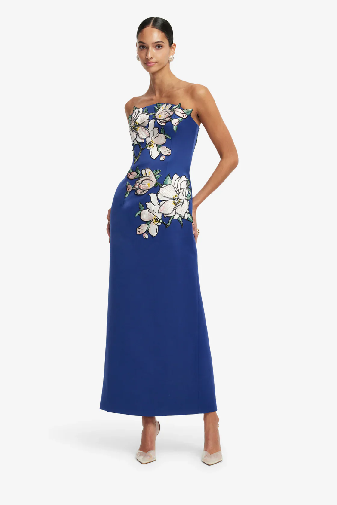 Leo Lin Ava Appliqué Bustier Maxi Dress - Midnight Magnolia Print - Image 2