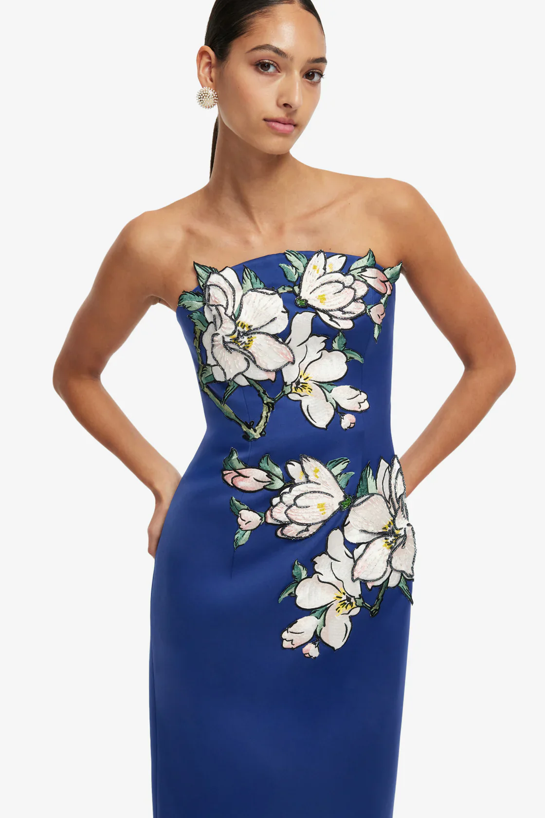 Leo Lin Ava Appliqué Bustier Maxi Dress - Midnight Magnolia Print - Image 4